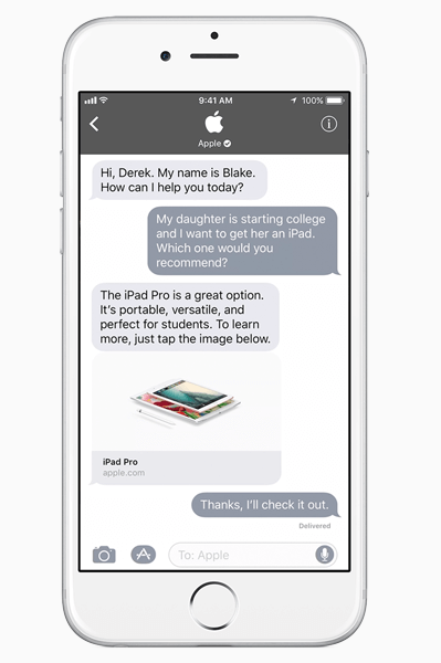 „Apple“ pristatė „Business Chat“ - tai galingas naujas būdas įmonėms susisiekti su klientais naudojant „iMessage“.
