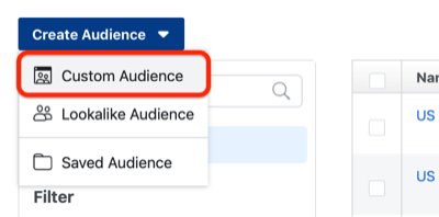 1 žingsnis, kaip sukurti „Facebook“ pasirinktinę auditoriją