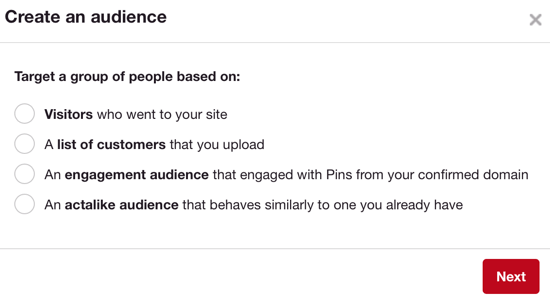 „Pinterest“ auditorijos veikia panašiai kaip „Facebook“ pritaikytos auditorijos.