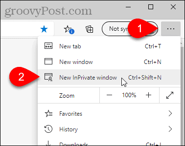 Pasirinkite naują „InPrivate“ langą „Edge“