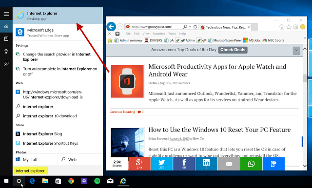 „Windows 10“ patarimas: raskite ir naudokite „Internet Explorer“, kai to reikia