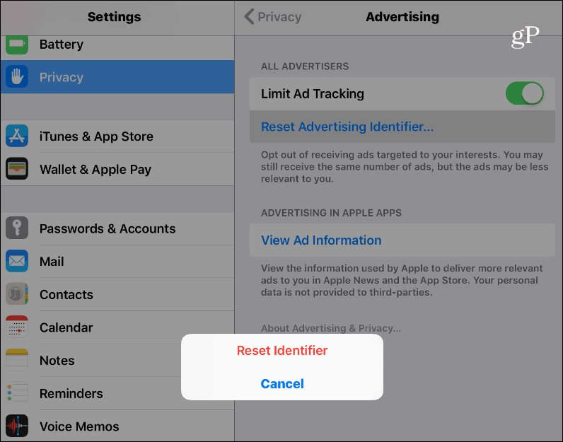 Iš naujo nustatyti „iOS“ skelbimo ID