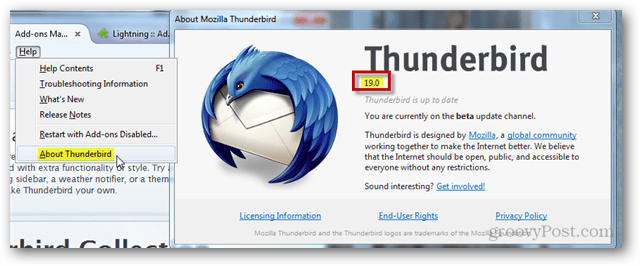 rasti „thunderbird“ versiją