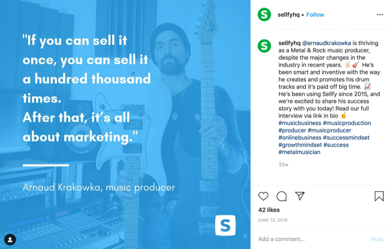 kliento citatos grafika iš „Sellfy Instagram“ paskyros