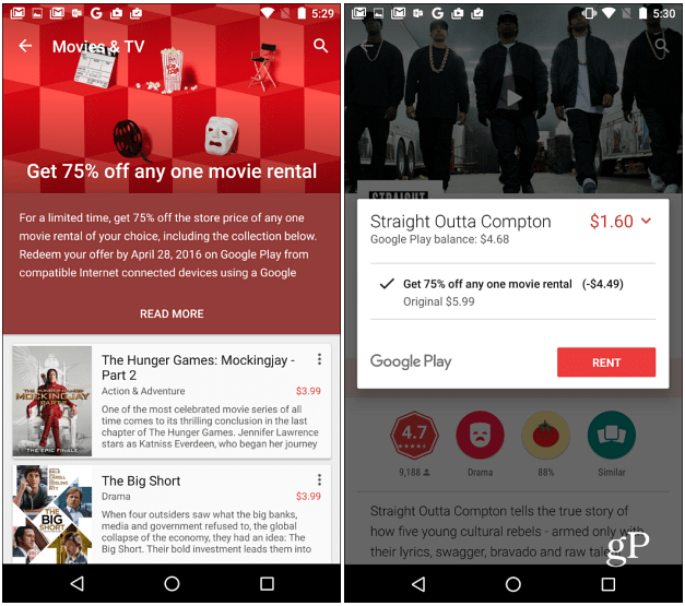 „Google Play“ filmai siūlo 75% nuolaidą bet kokiai filmų nuomai