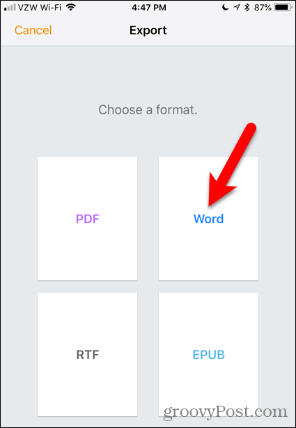 Bakstelėkite „Word“ puslapiuose, skirtuose „iOS“