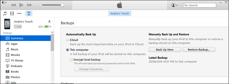 „iTunes“ atsarginė kopija 1