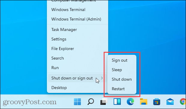 „Windows 11“ meniu „Windows + X“ nėra užmigdymo parinkties