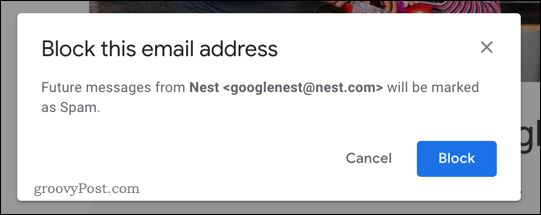 Blokavimo mygtukas „Gmail“