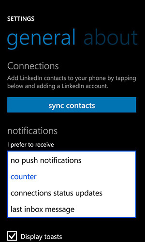 susietas programoje, skirtoje „Windows Phone“ pranešimų parinktims