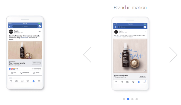 „Facebook“ kūrybinė parduotuvė pristatė naują gamybos metodą, pavadintą „Sukurti konvertuoti“ sistemą, kad prie nejudančių vaizdų būtų galima pridėti lengvą judesį, kad būtų sukurta patrauklesnė ir efektyvesnė tiesioginio atsakymo skelbimai.
