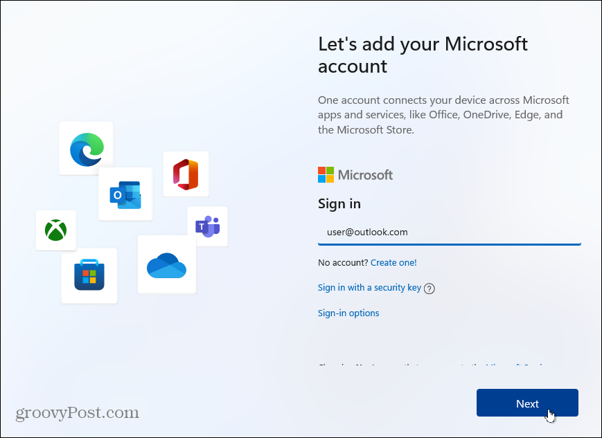 Pridėti „Microsoft-Account-Windows-11“