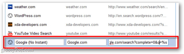 pridėti paieškos variklį prie „Google Chrome“