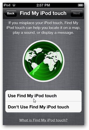„ICloud“ sąranka Raskite „Ipod Touch“