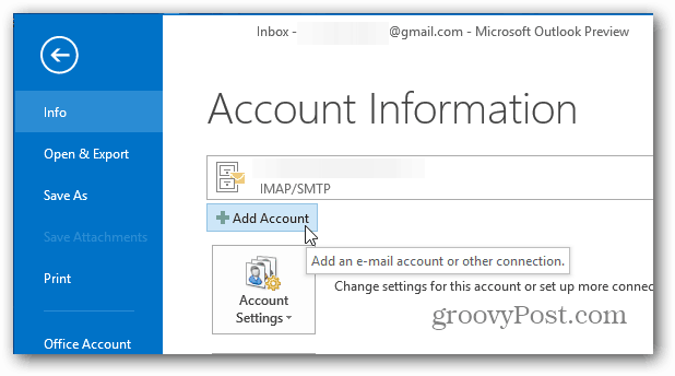Pridėti sąskaitą „Outlook 2013“