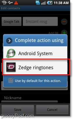 Norėdami nustatyti skambėjimo signalus, naudokite „zedge“