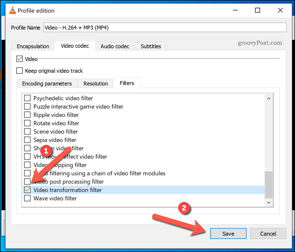 Sukimosi filtro pridėjimas prie VLC vaizdo įrašo sistemoje „Windows“