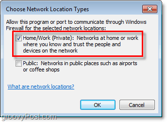 kaip rankiniu būdu pasirinkti "Windows 7" ugniasienės išimties tinklą