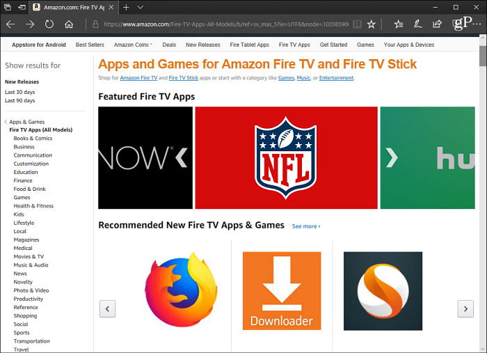„Apps Fire TV“ „Amazon“ svetainė
