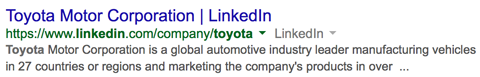 „toyota linkedin“ įmonės puslapis „Google“ paieškos rezultatuose