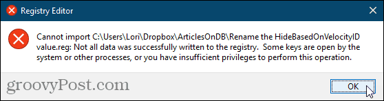 Neįmanoma importuoti „Windows“ registro reg. Failo