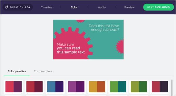 Pasirinkite „Biteable“ vaizdo įrašo spalvų paletę arba sukurkite savo.