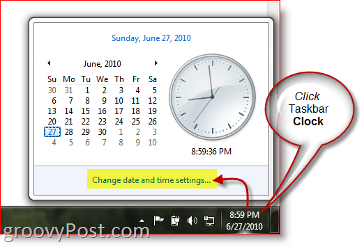 „Windows 7“ ekrano laikrodis iš užduočių juostos