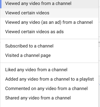 Kaip nustatyti „YouTube“ skelbimų kampaniją, atlikite 27 veiksmą, nustatykite konkretų pakartotinės rinkodaros naudotojo veiksmą