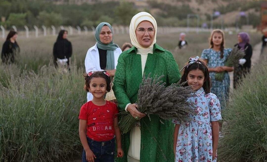 Pirmoji ponia Erdoğan lankėsi ekologiniame kaime ir nuskynė levandų Ankaroje