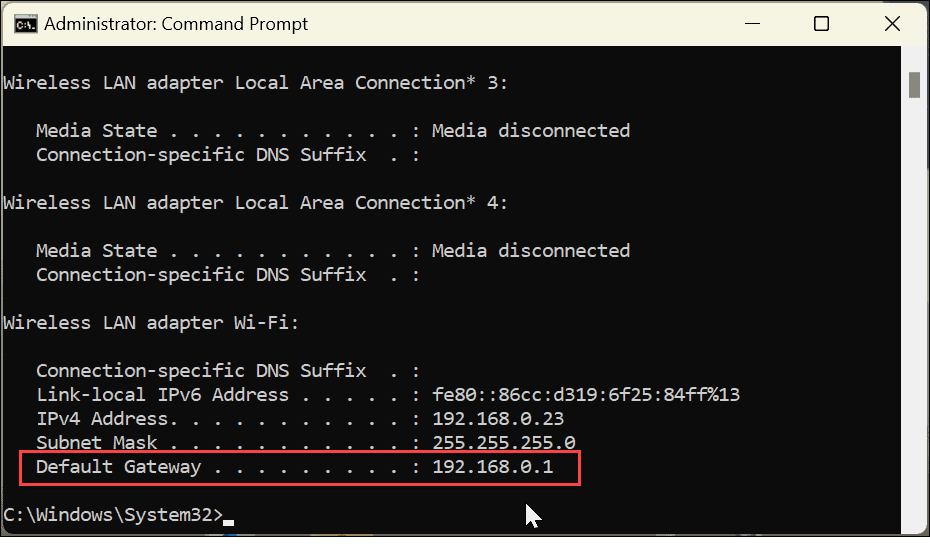 Raskite savo maršrutizatoriaus IP adresą sistemoje „Windows 11“.