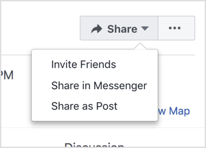 Reklamuokite savo „Facebook“ įvykį, pakviesdami draugus ir dalindamiesi juo per „Messenger“ ir kaip įrašą.