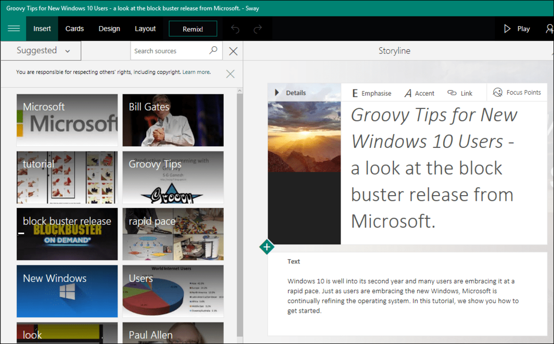 Kaip sukurti savo pirmąjį „Microsoft Sway“