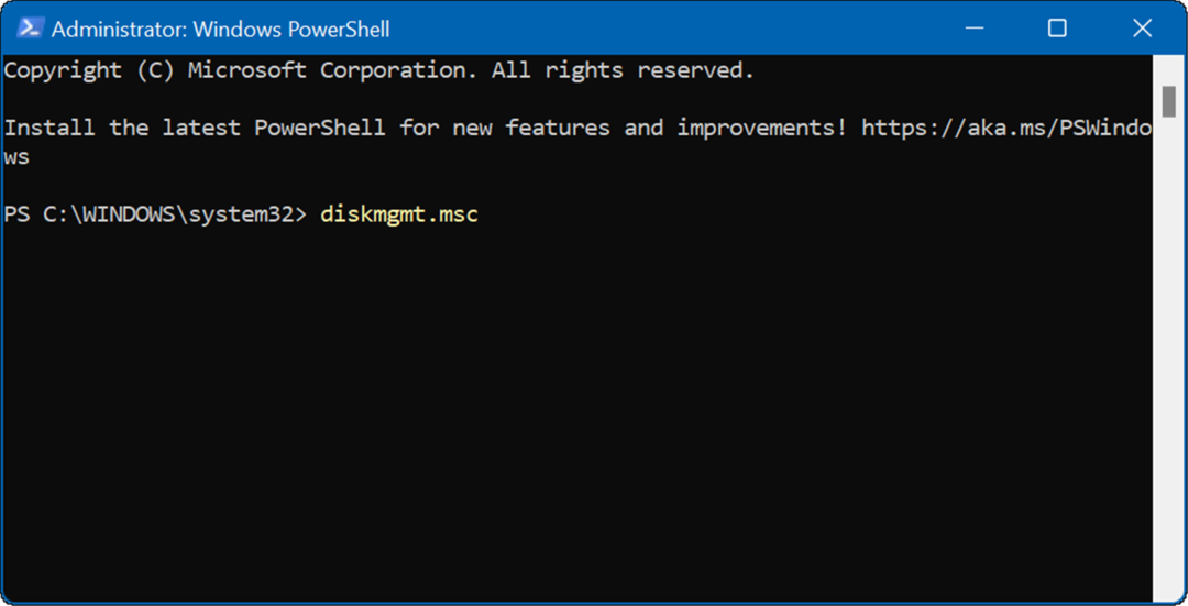 diskmgmt_msc atidarykite disko tvarkymą sistemoje „Windows 11“.