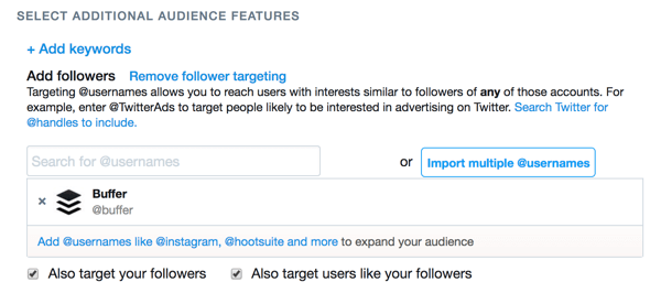 Galite nukreipti savo skelbimą į kitos „Twitter“ paskyros sekėjus.