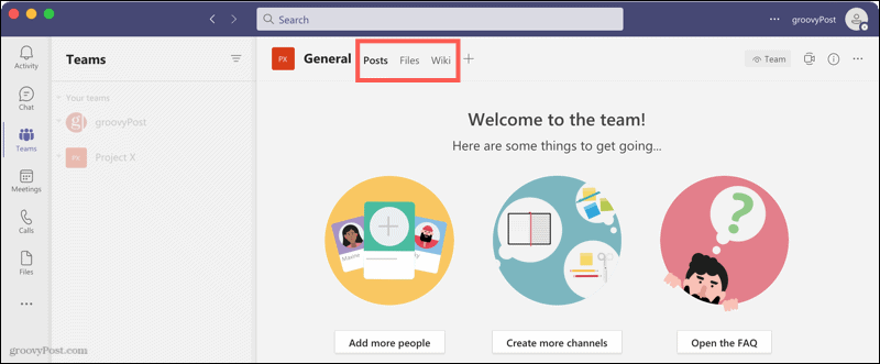 „Microsoft Teams“ skirtukai