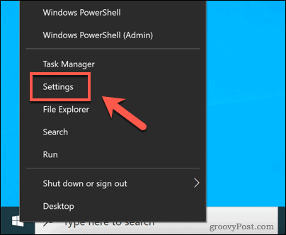 Atidarykite „Windows“ nustatymų meniu