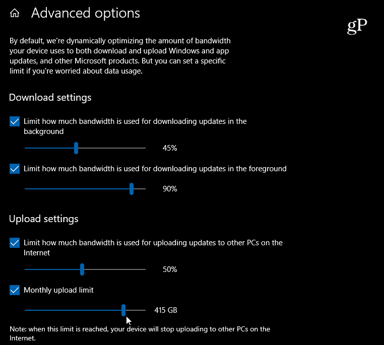 „Windows 10“ nustatykite atsisiuntimo ir įkėlimo pralaidumo parametrus
