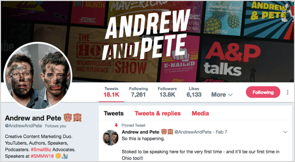 „Twitter“ profilis, skirtas @andrewandpete.