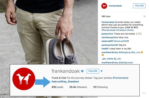 Franko ir ąžuolo nuorodų į „Instagram“ biografiją pridėjimo pavyzdys