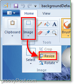pakeiskite savo paveikslėlio dydį „Windows 7“ dažuose spustelėdami paveikslėlį ir pakeiskite dydį