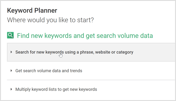 „Google AdWords“ raktinių žodžių planavimo priemonės paieška