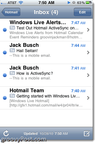 „Hotmail Exchange ActiveSync“ pridėjimas prie „iPhone“