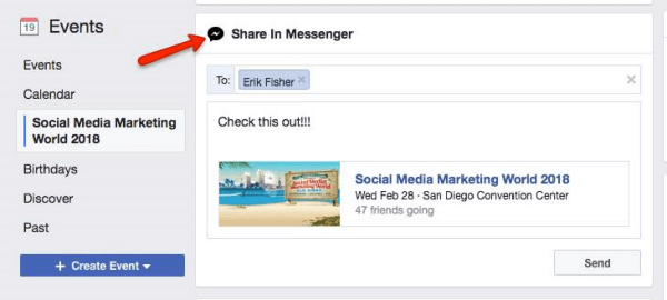 „Facebook“ ragina vartotojus pasidalinti „Facebook“ aptiktu įvykiu su kitais „Messenger“ vartotojais.