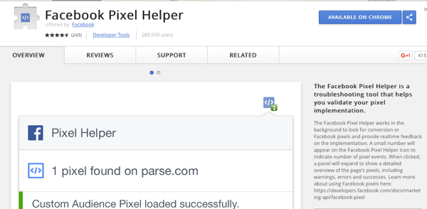 Įdiekite „Facebook Pixel Helper“, kad patikrintumėte, ar jūsų sekimas veikia.