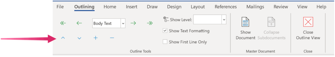 Kaip naudoti „Microsoft Word“ kontūro rodinį ir tvarkyti dokumentus