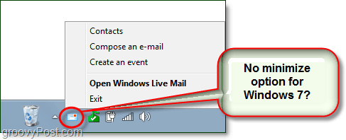 kaip sumažinti gyvą laišką į sistemos dėklą Windows 7