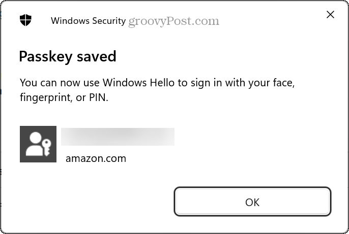 patvirtinkite PIN kodą „Windows Hello“.