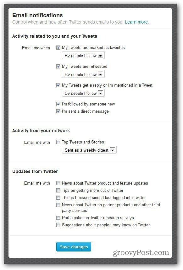 „Twitter“ nustatymai el. pašto pranešimai tinkinami