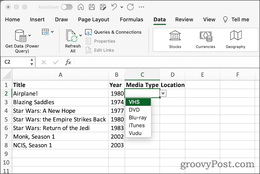 Išskleidžiamasis sąrašas „Excel“ skaičiuoklėje