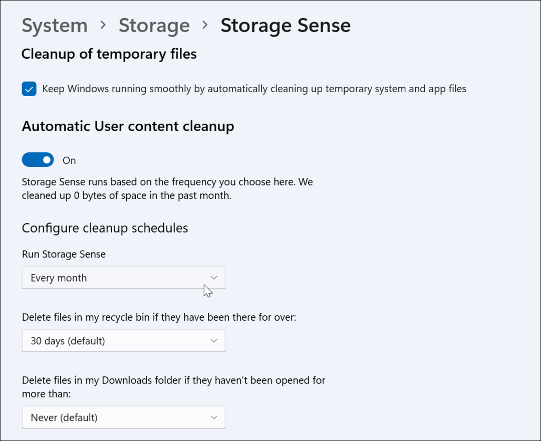 Kaip įjungti ir sukonfigūruoti „Storage Sense“ sistemoje „Windows 11“